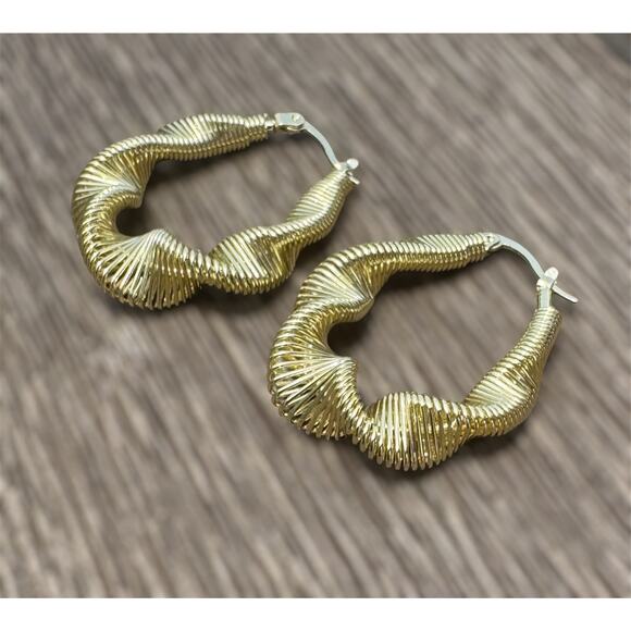 Anthropologie slinky twisted gold bohemian hoop earrings - Picture 1 of 2